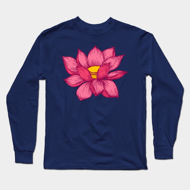 Pink Lotus Flower Long Sleeve T-Shirt by Cecilia Mok